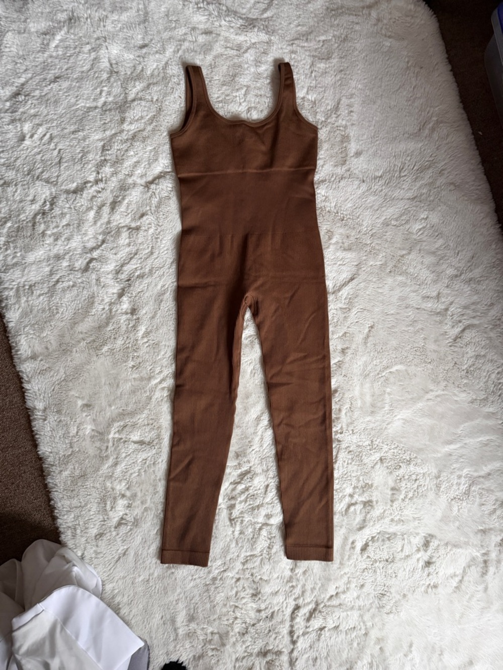 Amazon Brown Ribbed Scoop-Neck Jumpsuit